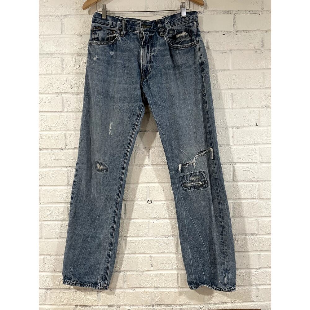 Vintage Polo Ralph Lauren Distressed Repair Denim Jeans 32x34 USA Boro